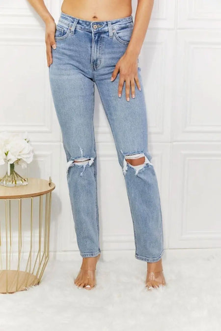 Kancan High Rise Distressed Slim Straight Jeans - Sleekdenim.com