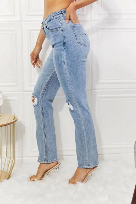 Kancan High Rise Distressed Slim Straight Jeans - Sleekdenim.com