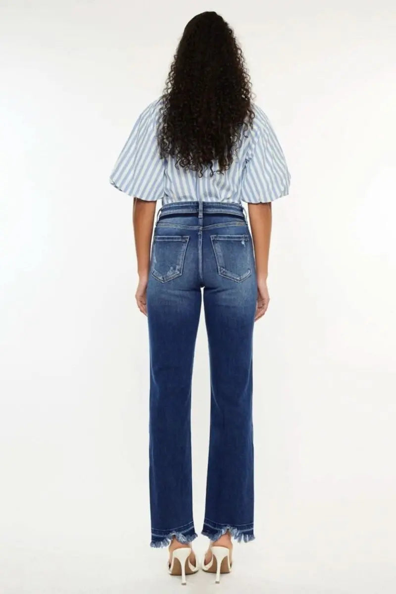 Kancan High Rise Distressed Slim Straight Jeans - Sleekdenim.com