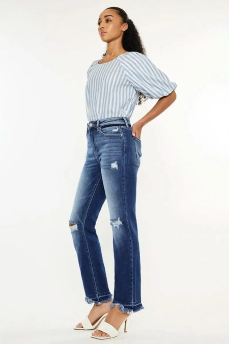 Kancan High Rise Distressed Slim Straight Jeans - Sleekdenim.com