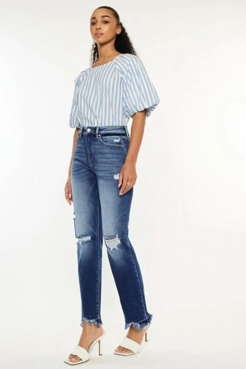 Kancan High Rise Distressed Slim Straight Jeans - Sleekdenim.com