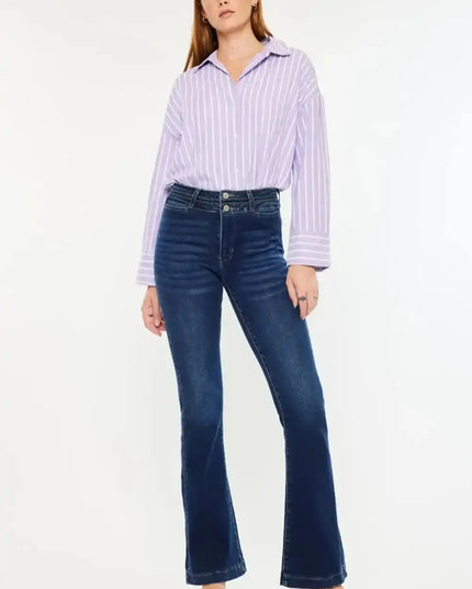 Kancan High Rise Double Waistband Flare Jeans - Sleekdenim.com