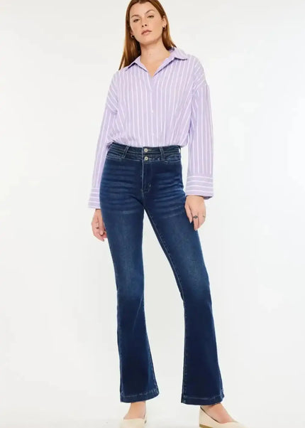 Kancan High Rise Double Waistband Flare Jeans - Sleekdenim.com