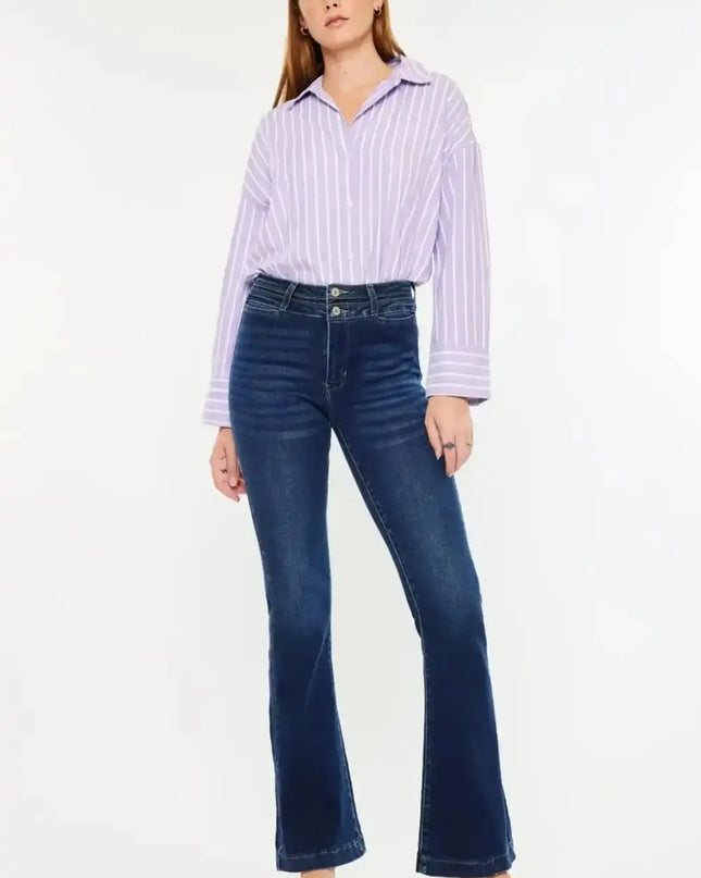 Kancan High Rise Double Waistband Flare Jeans - Sleekdenim.com