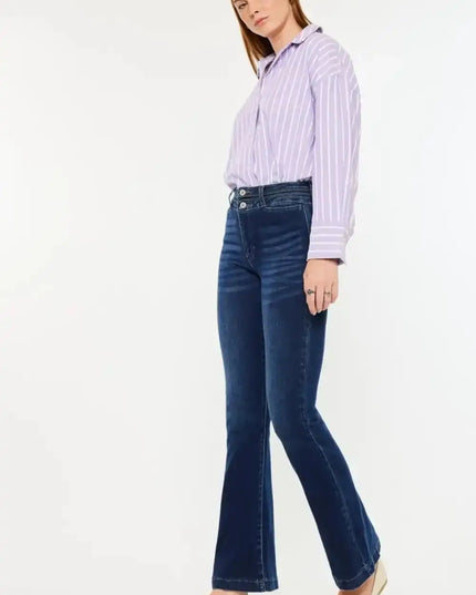 Kancan High Rise Double Waistband Flare Jeans - Sleekdenim.com