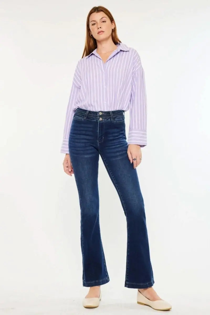 Kancan High Rise Double Waistband Flare Jeans - Sleekdenim.com