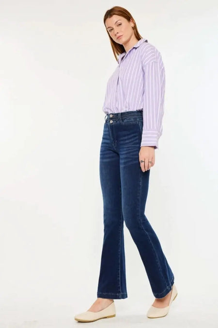 Kancan High Rise Double Waistband Flare Jeans - Sleekdenim.com