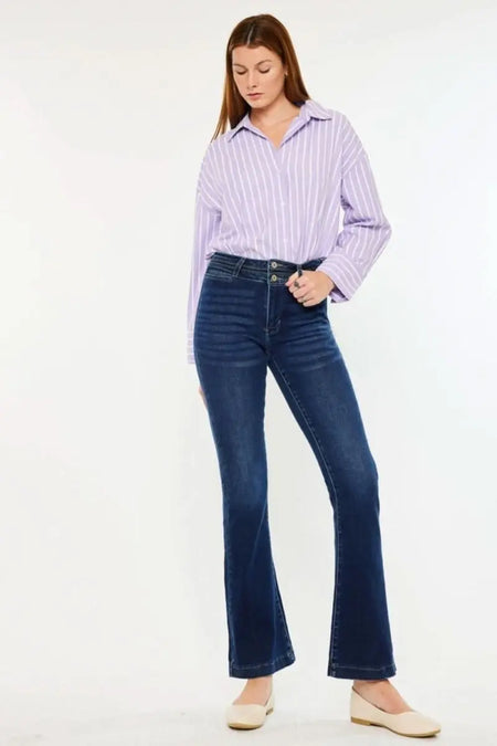 Kancan High Rise Double Waistband Flare Jeans - Sleekdenim.com