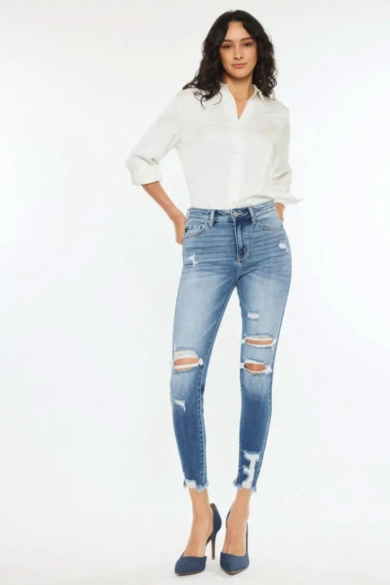 Kancan High Rise Frayed Ankle Skinny Jeans - Sleekdenim.com