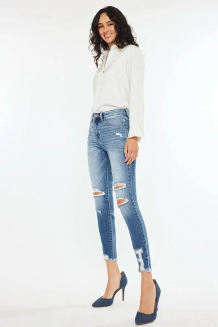 Kancan High Rise Frayed Ankle Skinny Jeans - Sleekdenim.com