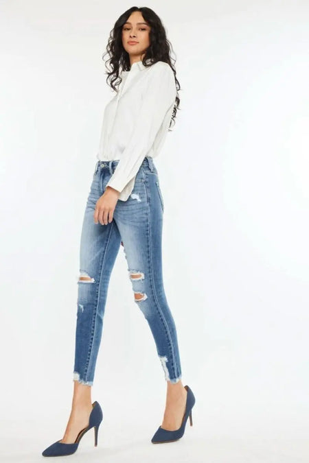 Kancan High Rise Frayed Ankle Skinny Jeans - Sleekdenim.com