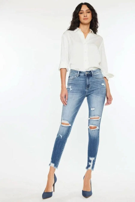 Kancan High Rise Frayed Ankle Skinny Jeans - Sleekdenim.com