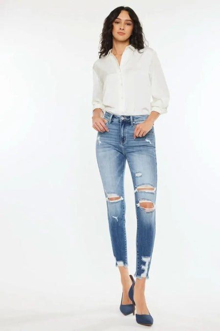 Kancan High Rise Frayed Ankle Skinny Jeans - Sleekdenim.com