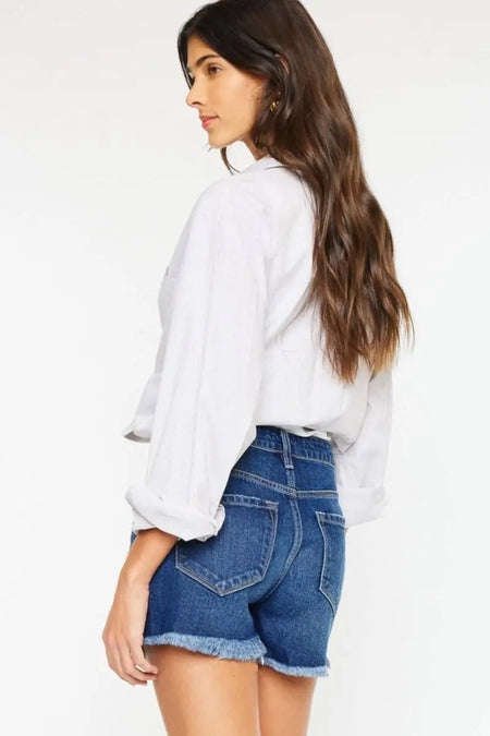 Kancan High Rise Frayed Hem Denim Shorts - Sleekdenim.com