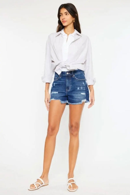 Kancan High Rise Frayed Hem Denim Shorts - Sleekdenim.com