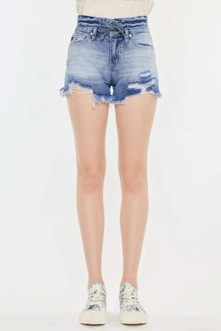 Kancan High Rise Frayed Hem Denim Shorts - Sleekdenim.com