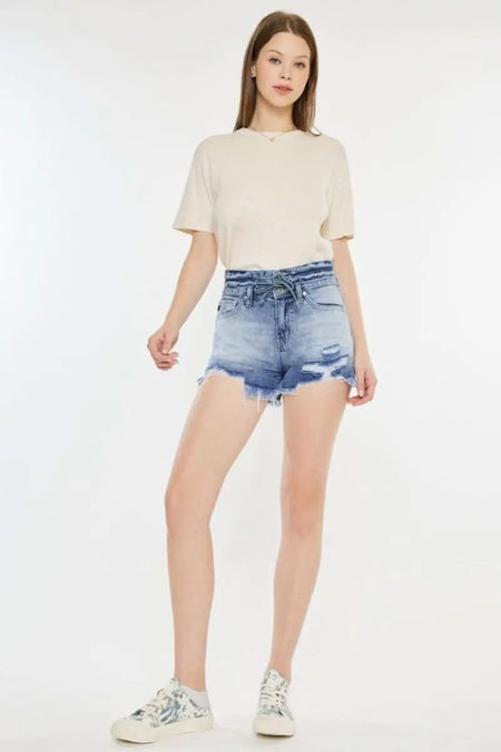 Kancan High Rise Frayed Hem Denim Shorts - Sleekdenim.com