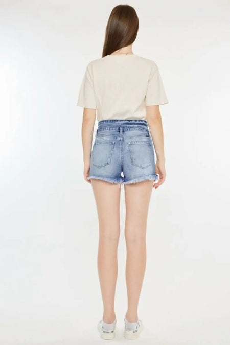 Kancan High Rise Frayed Hem Denim Shorts - Sleekdenim.com