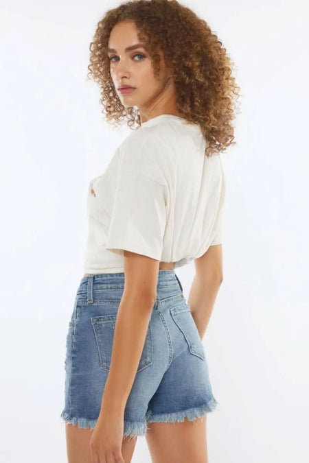 Kancan High Rise Frayed Hem Denim Shorts - Sleekdenim.com