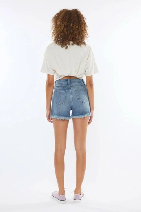 Kancan High Rise Frayed Hem Denim Shorts - Sleekdenim.com