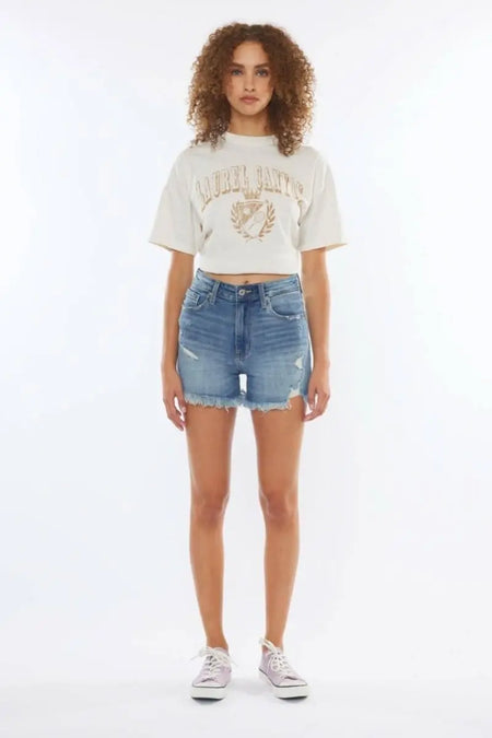 Kancan High Rise Frayed Hem Denim Shorts - Sleekdenim.com