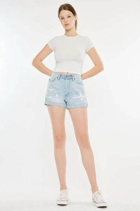 Kancan High Rise Repaired Mom Denim Shorts - Sleekdenim.com