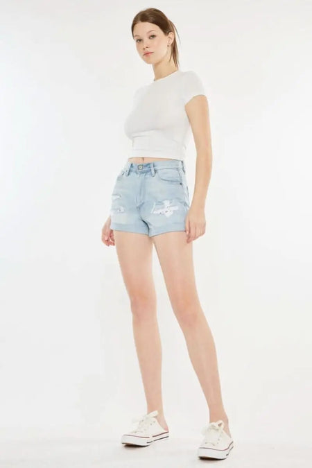 Kancan High Rise Repaired Mom Denim Shorts - Sleekdenim.com