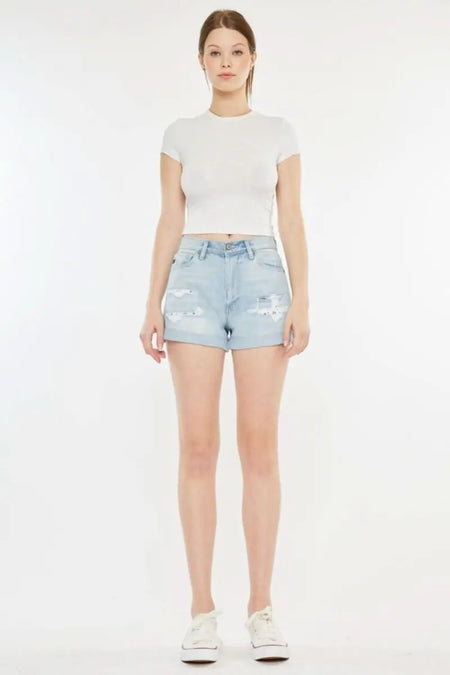 Kancan High Rise Repaired Mom Denim Shorts - Sleekdenim.com