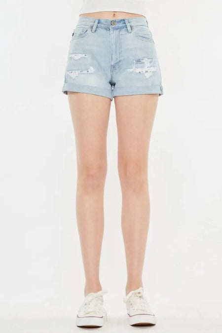 Kancan High Rise Repaired Mom Denim Shorts - Sleekdenim.com