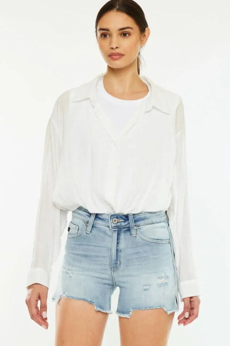 Kancan High Rise Side Slit Denim Shorts - Sleekdenim.com