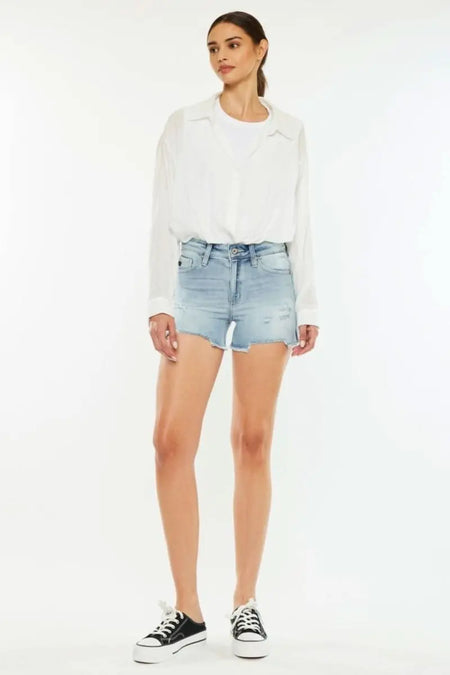 Kancan High Rise Side Slit Denim Shorts - Sleekdenim.com