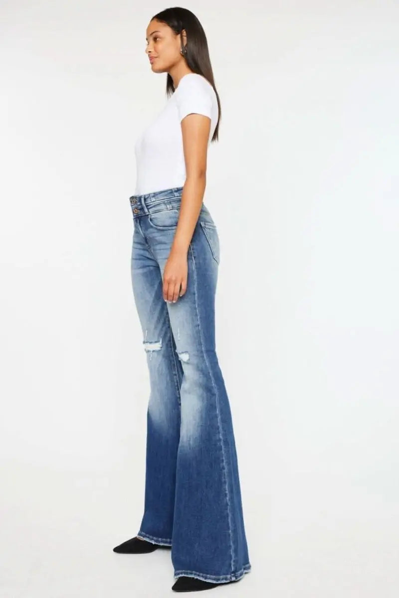 Kancan High Rise Wide Waistband Flare Jeans - Sleekdenim.com