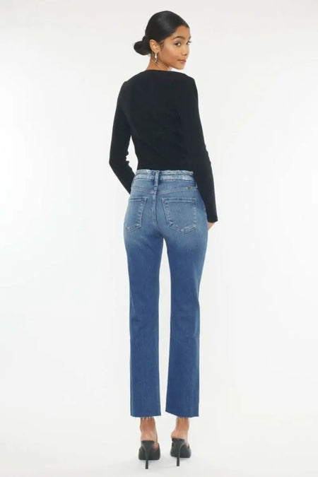 Kancan High Rise Wide Waistband Slim Straight Jeans - Sleekdenim.com