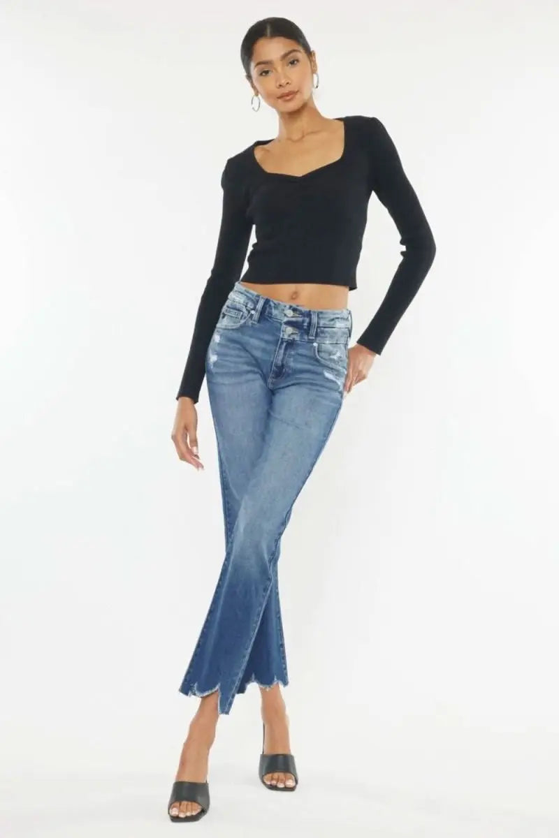 Kancan High Rise Wide Waistband Slim Straight Jeans - Sleekdenim.com