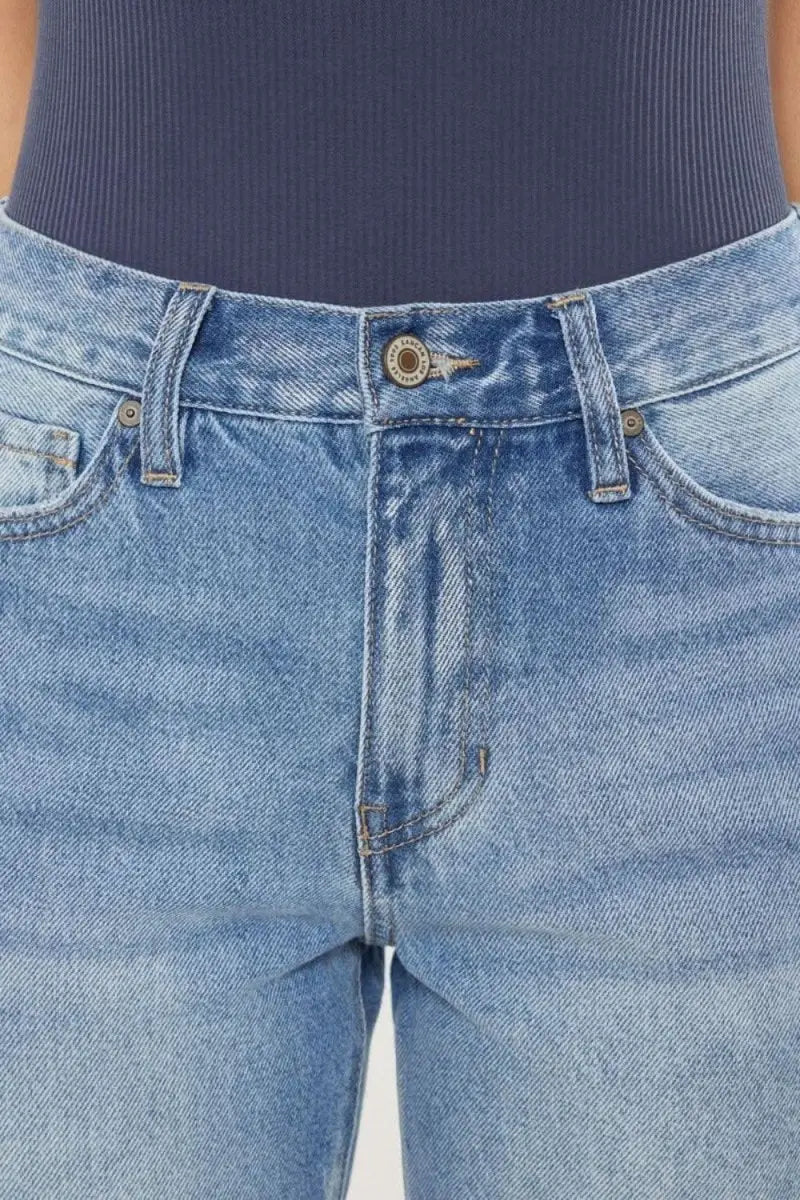 Kancan High Waist Chewed Up Straight Mom Jeans - Sleekdenim.com