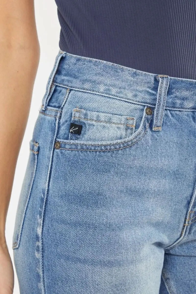 Kancan High Waist Chewed Up Straight Mom Jeans - Sleekdenim.com