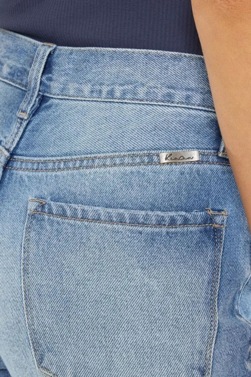 Kancan High Waist Chewed Up Straight Mom Jeans - Sleekdenim.com