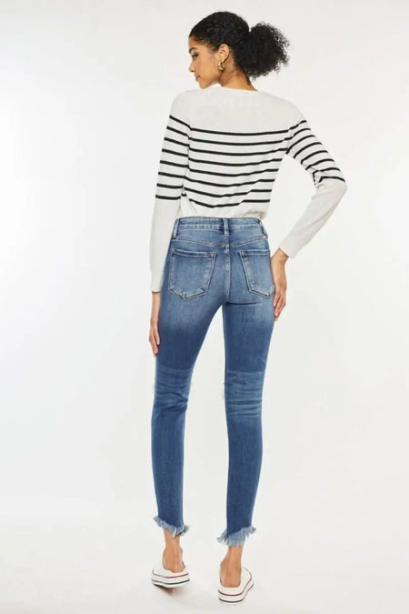 Kancan High Waist Distressed Raw Hem Ankle Skinny Jeans - Sleekdenim.com