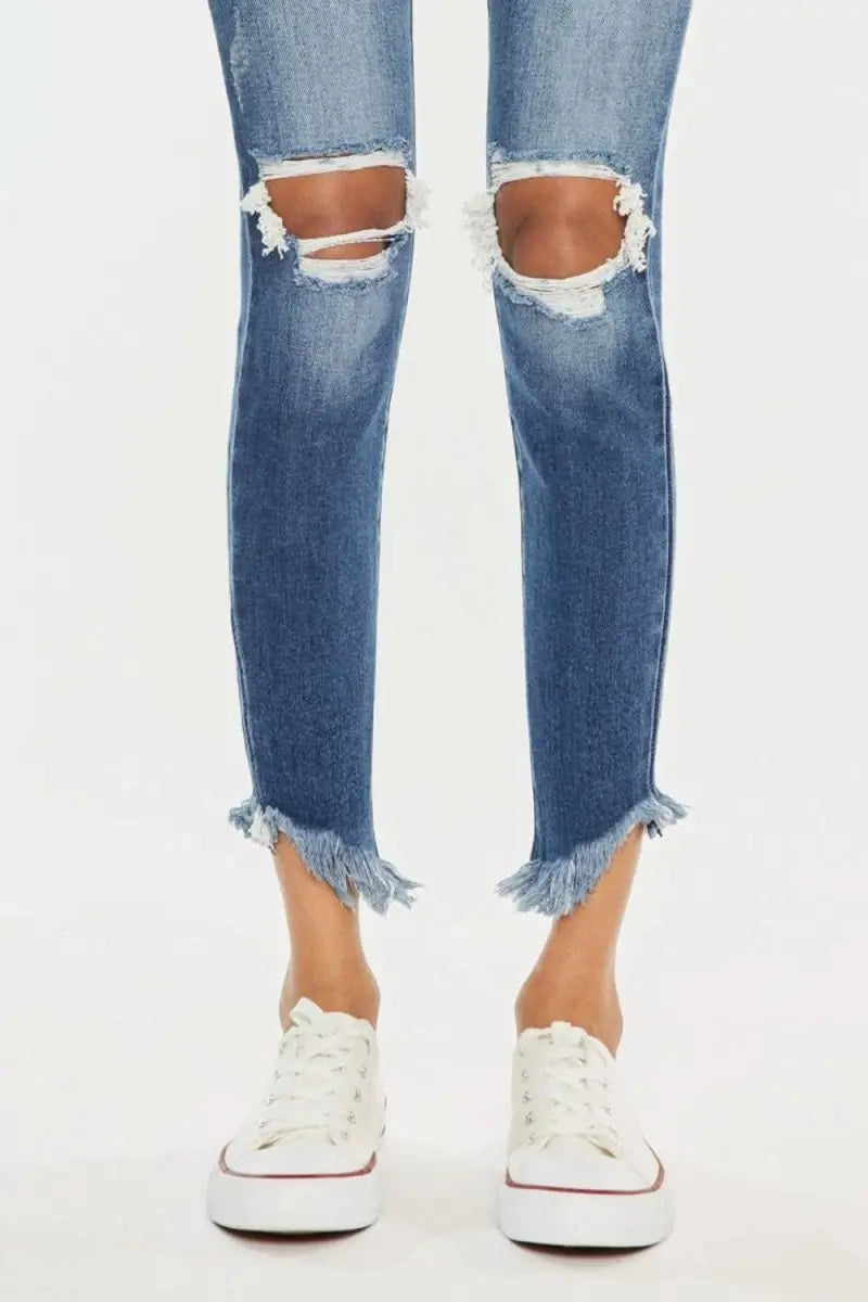 Kancan High Waist Distressed Raw Hem Ankle Skinny Jeans - Sleekdenim.com