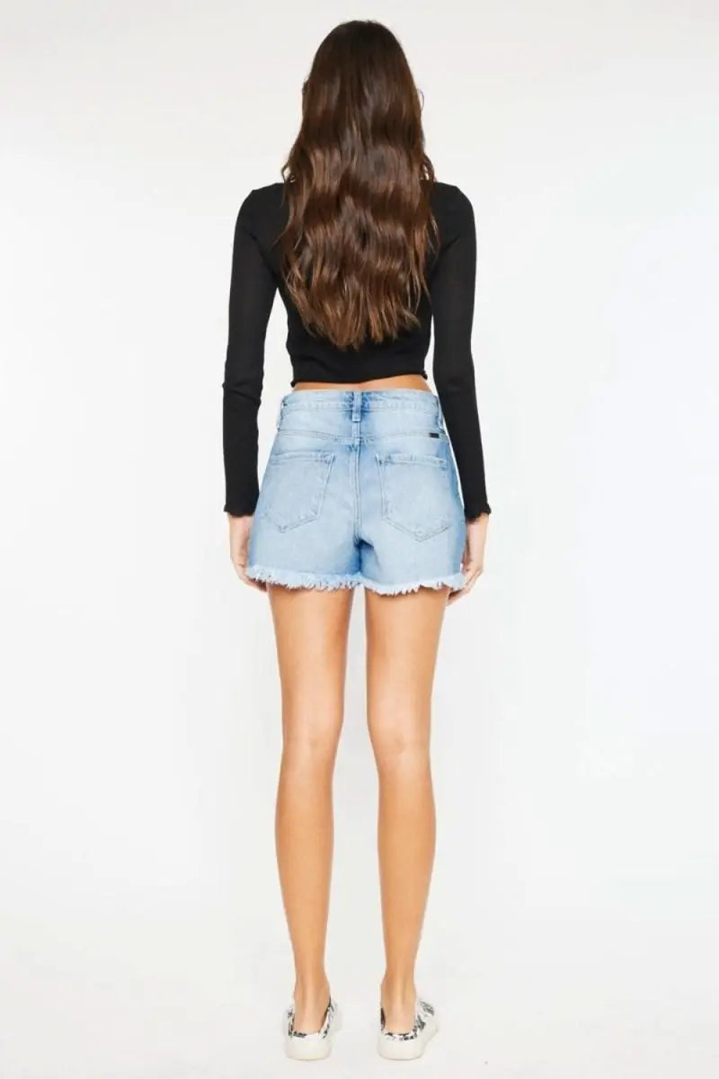 Kancan High Waist Frayed Denim Shorts - Sleekdenim.com