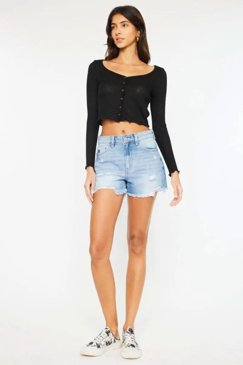 Kancan High Waist Frayed Denim Shorts - Sleekdenim.com