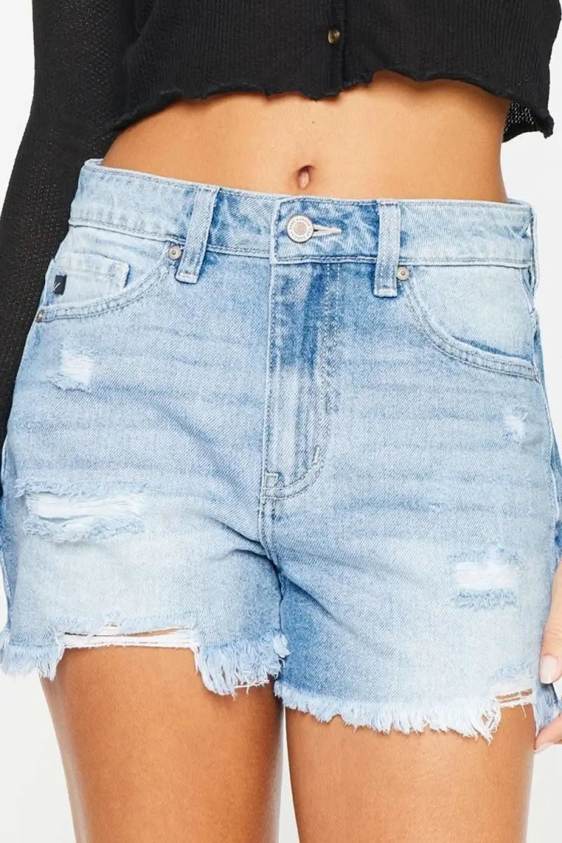 Kancan High Waist Frayed Denim Shorts - Sleekdenim.com