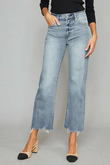 Kancan High Waist Raw Hem Cropped Wide Leg Jeans - Sleekdenim.com