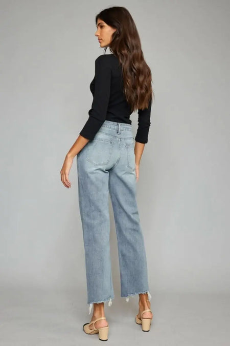 Kancan High Waist Raw Hem Cropped Wide Leg Jeans - Sleekdenim.com