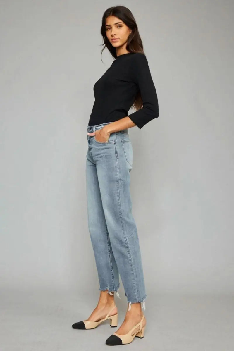 Kancan High Waist Raw Hem Cropped Wide Leg Jeans - Sleekdenim.com