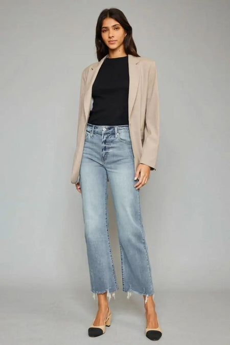 Kancan High Waist Raw Hem Cropped Wide Leg Jeans - Sleekdenim.com