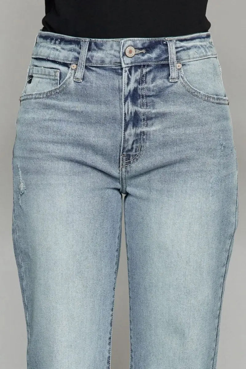 Kancan High Waist Raw Hem Cropped Wide Leg Jeans - Sleekdenim.com