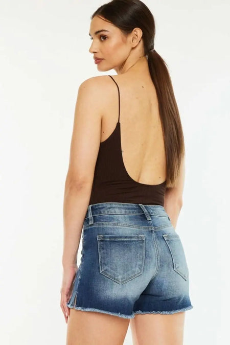 Kancan High Waist Raw Hem Denim Shorts - Sleekdenim.com