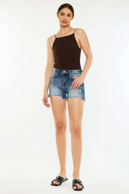 Kancan High Waist Raw Hem Denim Shorts - Sleekdenim.com