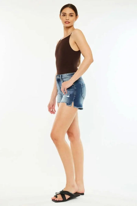 Kancan High Waist Raw Hem Denim Shorts - Sleekdenim.com